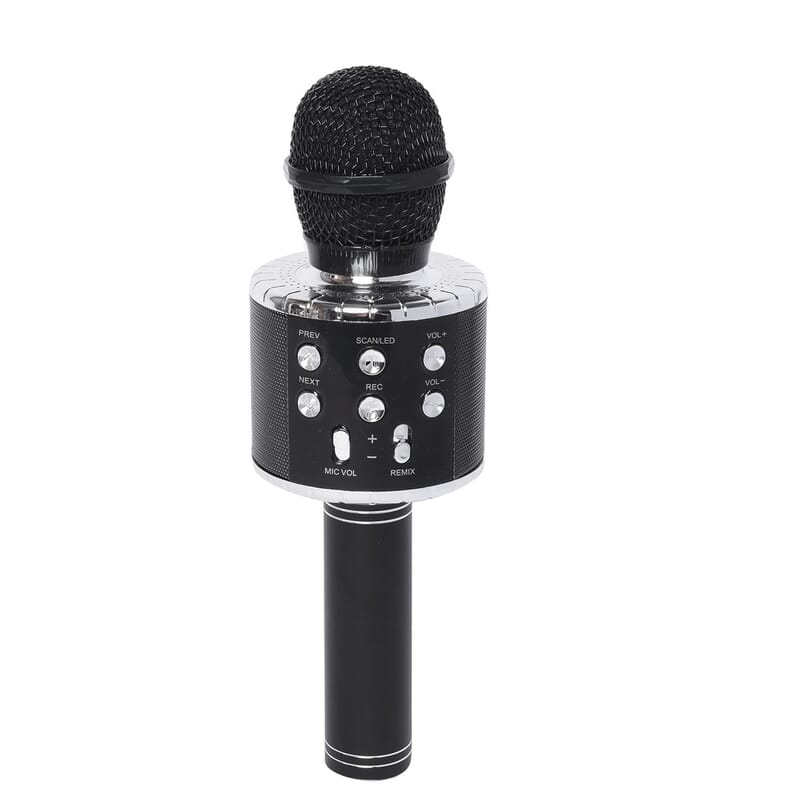 Black Wireless Bluetooth Karaoke Microphone with LED Lights and USB Charger