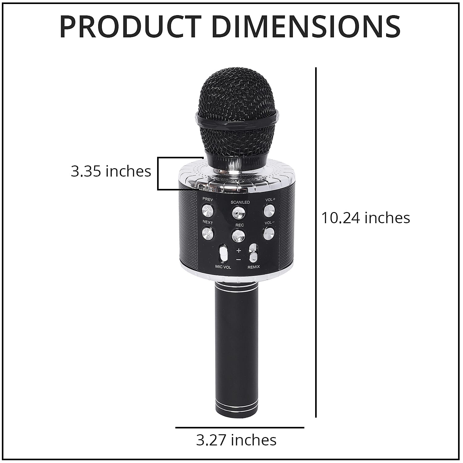 Black Wireless Bluetooth Karaoke Microphone with LED Lights and USB Charger