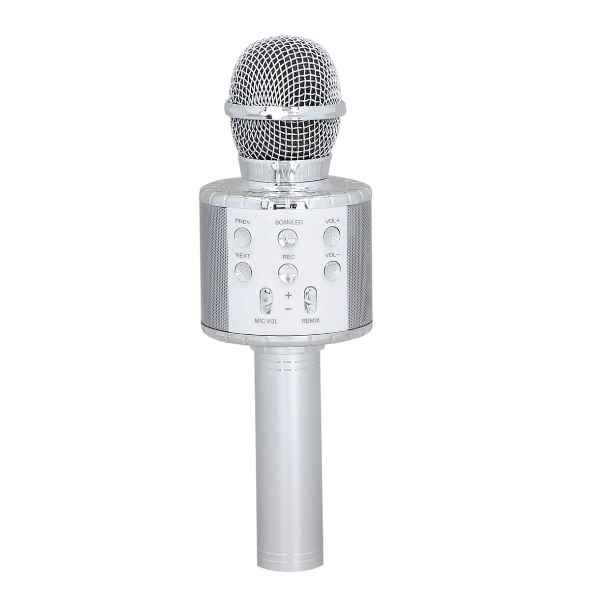 Silver Wireless Bluetooth Karaoke Microphone with LED Lights and USB Charger image number 0