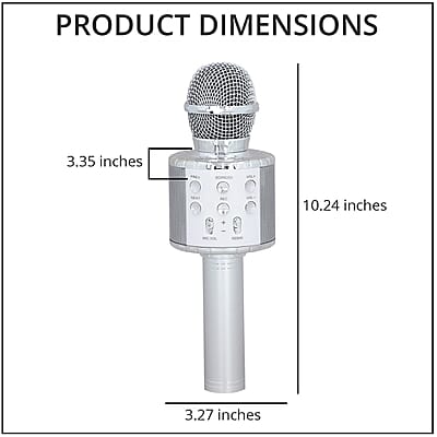 Silver Wireless Bluetooth Karaoke Microphone with LED Lights and USB Charger