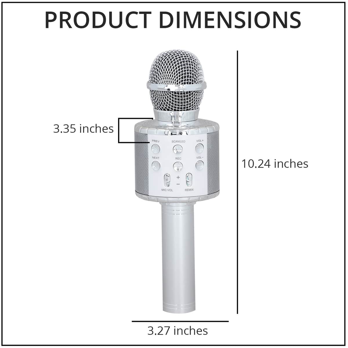 Black Wireless Bluetooth Karaoke Microphone with LED Lights and USB Charger (3.35"x3.27"x10.24") image number 4