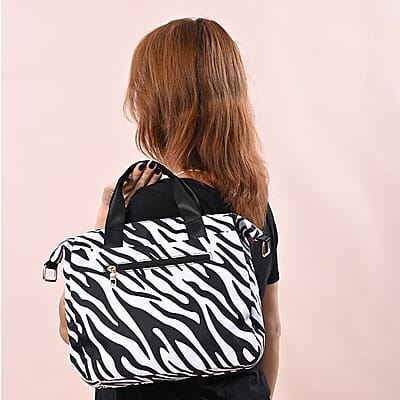 Zebra Pattern Nylon Convertible Bag with Handle and Shoulder Strap