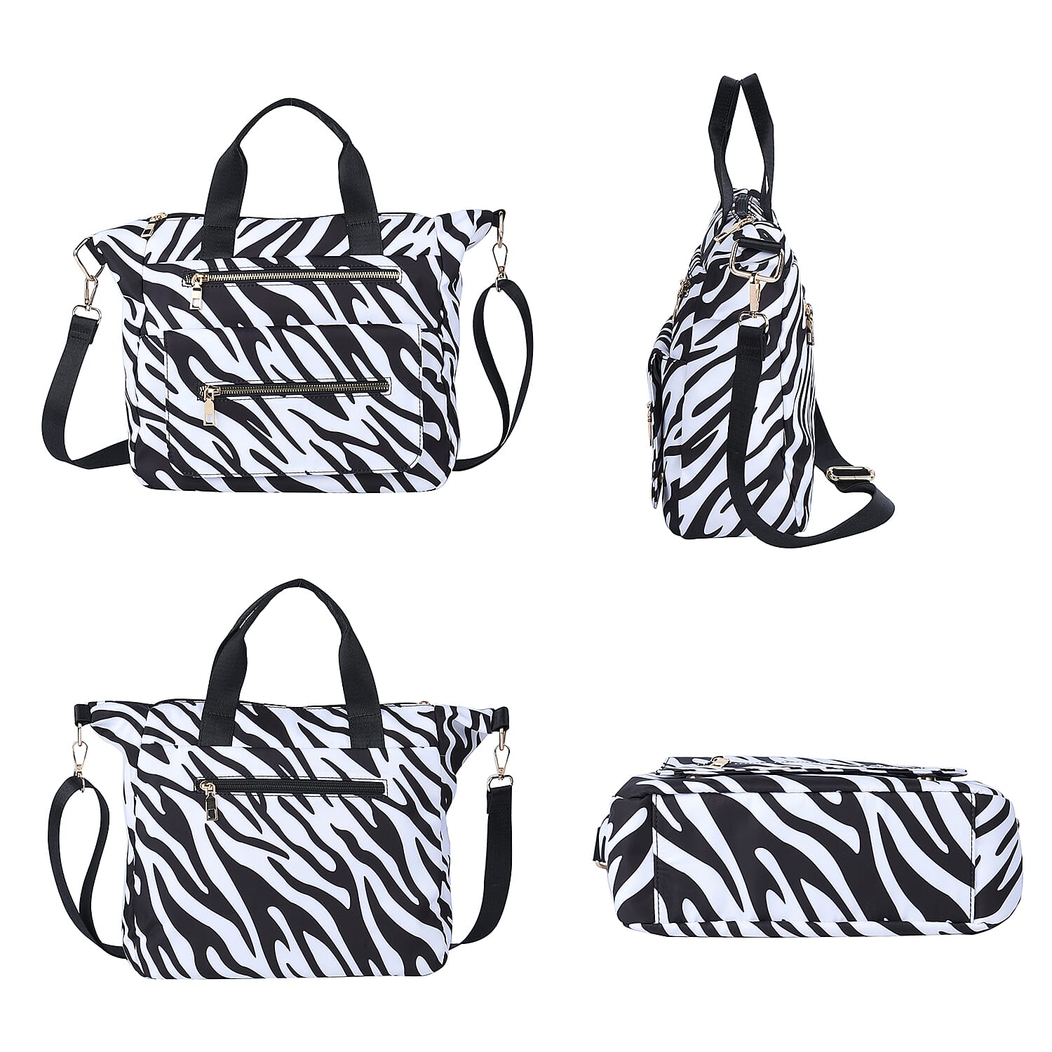 Zebra Pattern Nylon Convertible Bag with Handle and Shoulder Strap