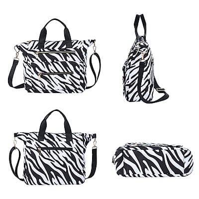 Zebra Pattern Nylon Convertible Bag with Handle and Shoulder Strap