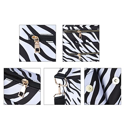 Zebra Pattern Nylon Convertible Bag with Handle and Shoulder Strap