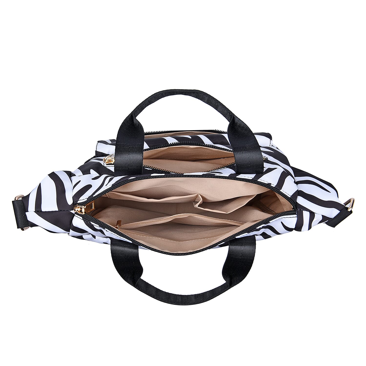 Zebra Pattern Nylon Convertible Bag with Handle and Shoulder Strap