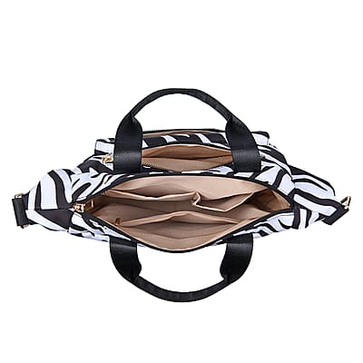 Zebra Pattern Nylon Convertible Bag with Handle and Shoulder Strap