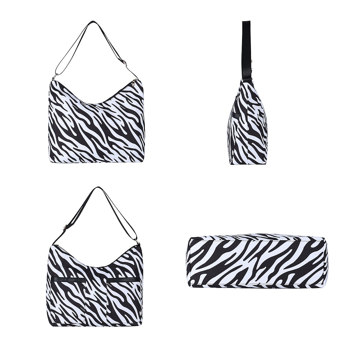 Black Color White Zebra Print Pattern Nylon Convertible Bag (18"x5"x10.5") with Shoulder Strap image number 2