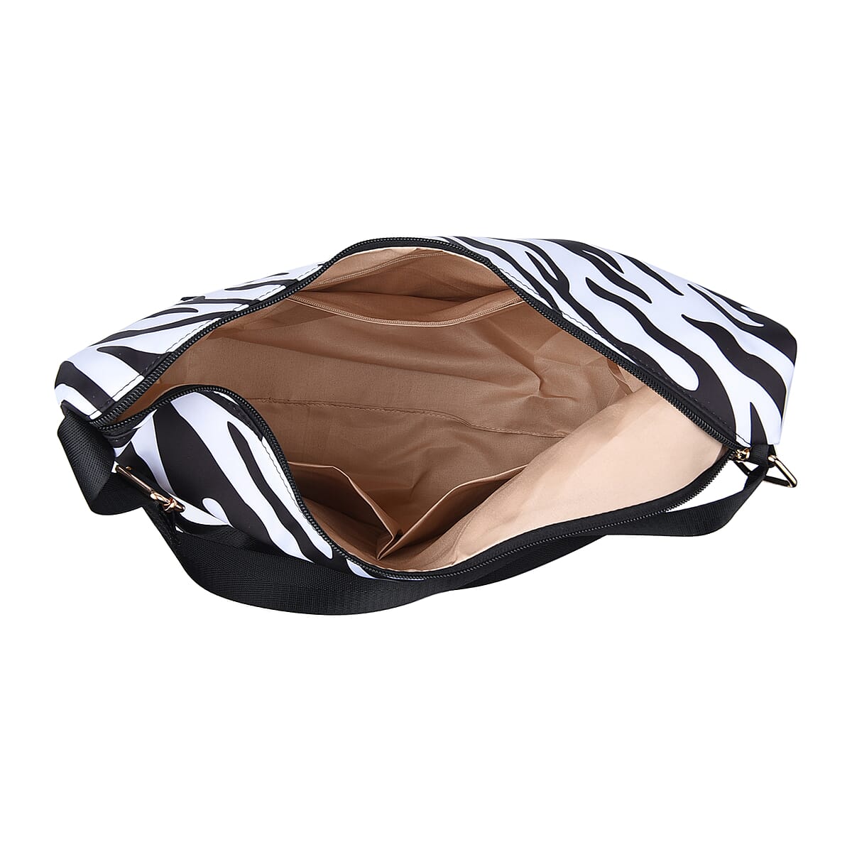 Black Color White Zebra Print Pattern Nylon Convertible Bag (18"x5"x10.5") with Shoulder Strap image number 4