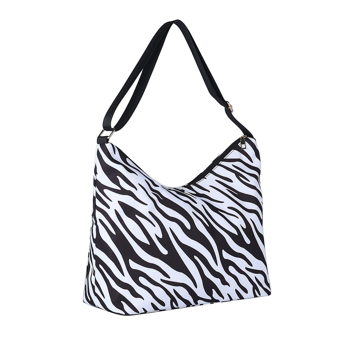 Black Color White Zebra Print Pattern Nylon Convertible Bag (18"x5"x10.5") with Shoulder Strap image number 5