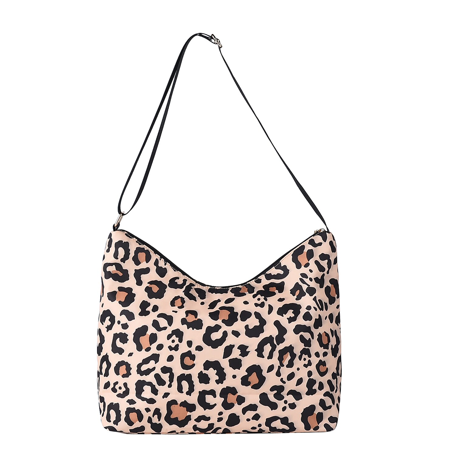 Brown Color Black Leopard Print Pattern Nylon Convertible Bag with Shoulder Strap
