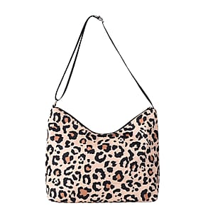 Brown Color Black Leopard Print Pattern Nylon Convertible Bag with Shoulder Strap