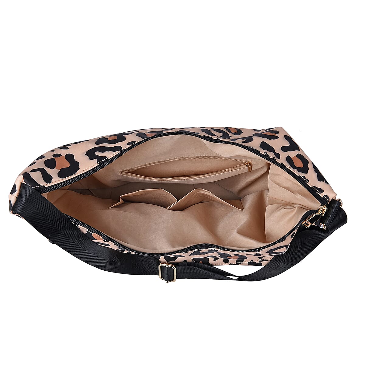 Brown Color Black Leopard Print Pattern Nylon Convertible Bag with Shoulder Strap image number 5