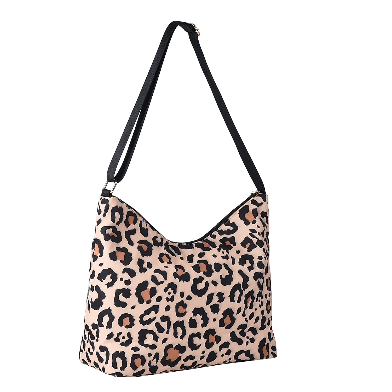 Brown Color Black Leopard Print Pattern Nylon Convertible Bag with Shoulder Strap