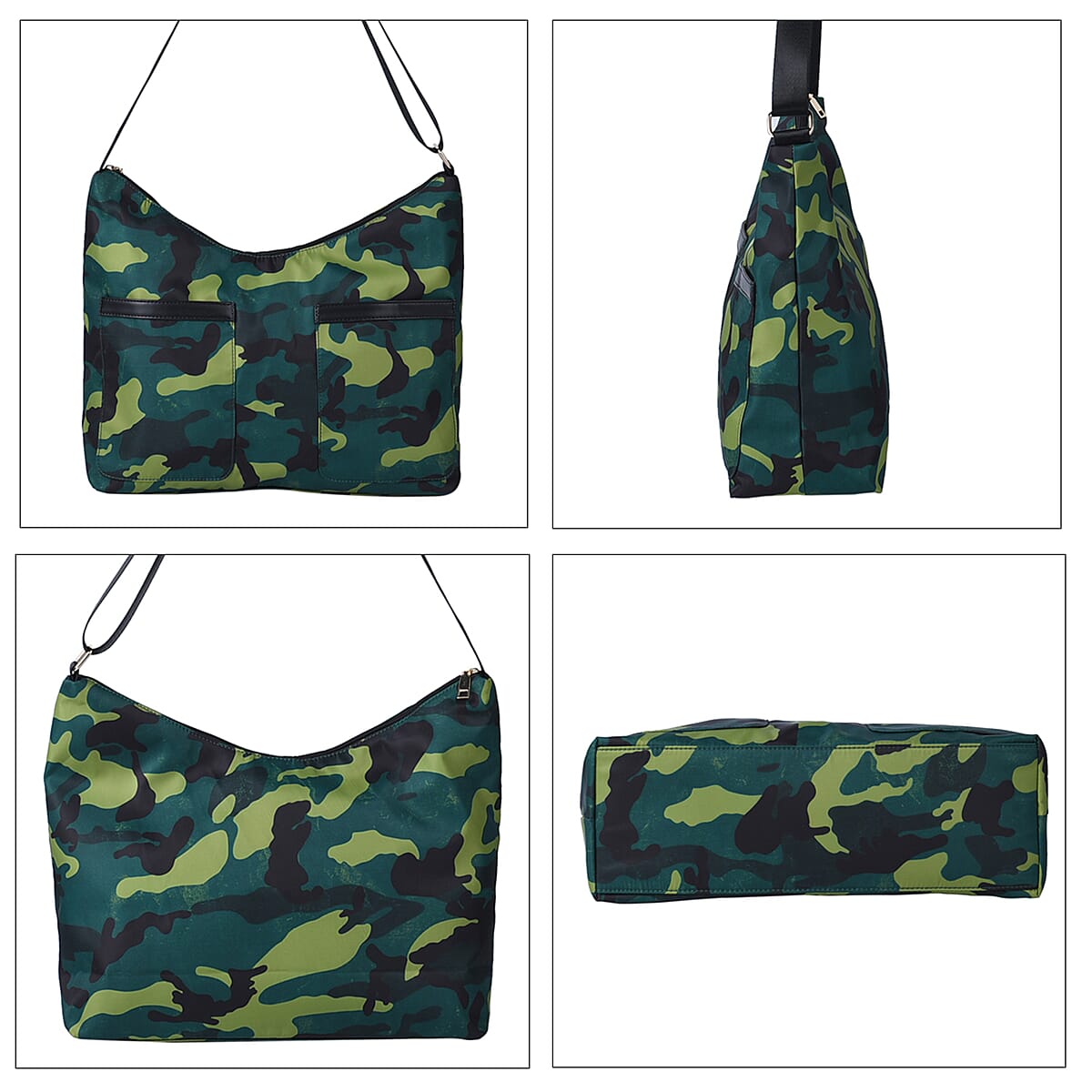 Green Color Striking Green Camouflage Print Pattern Nylon Convertible Bag with Shoulder Strap image number 3