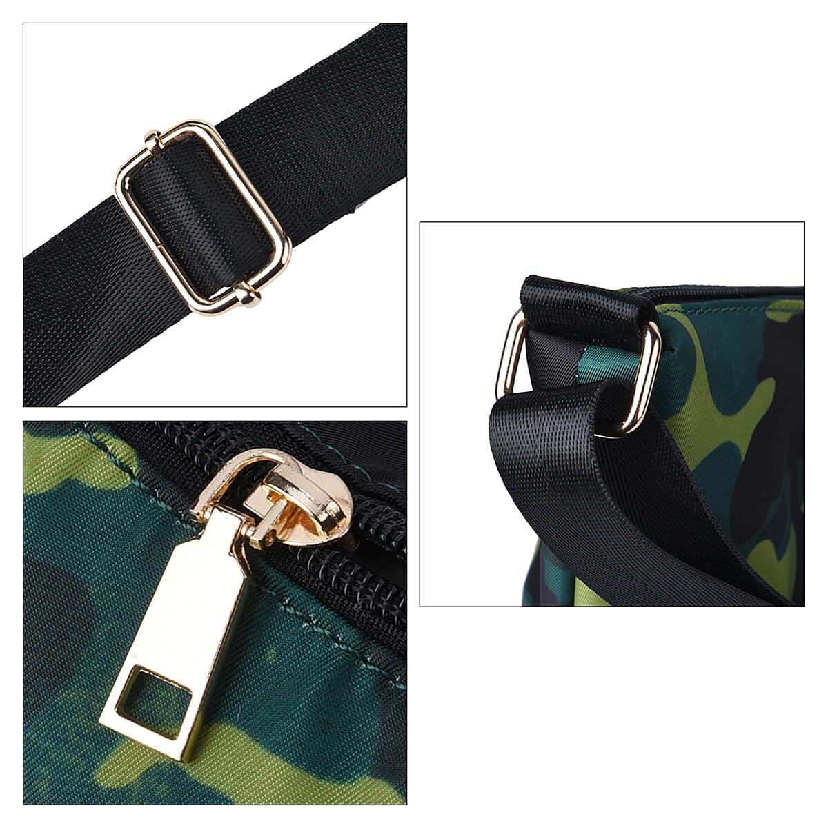 Green Color Striking Green Camouflage Print Pattern Nylon Convertible Bag with Shoulder Strap image number 4
