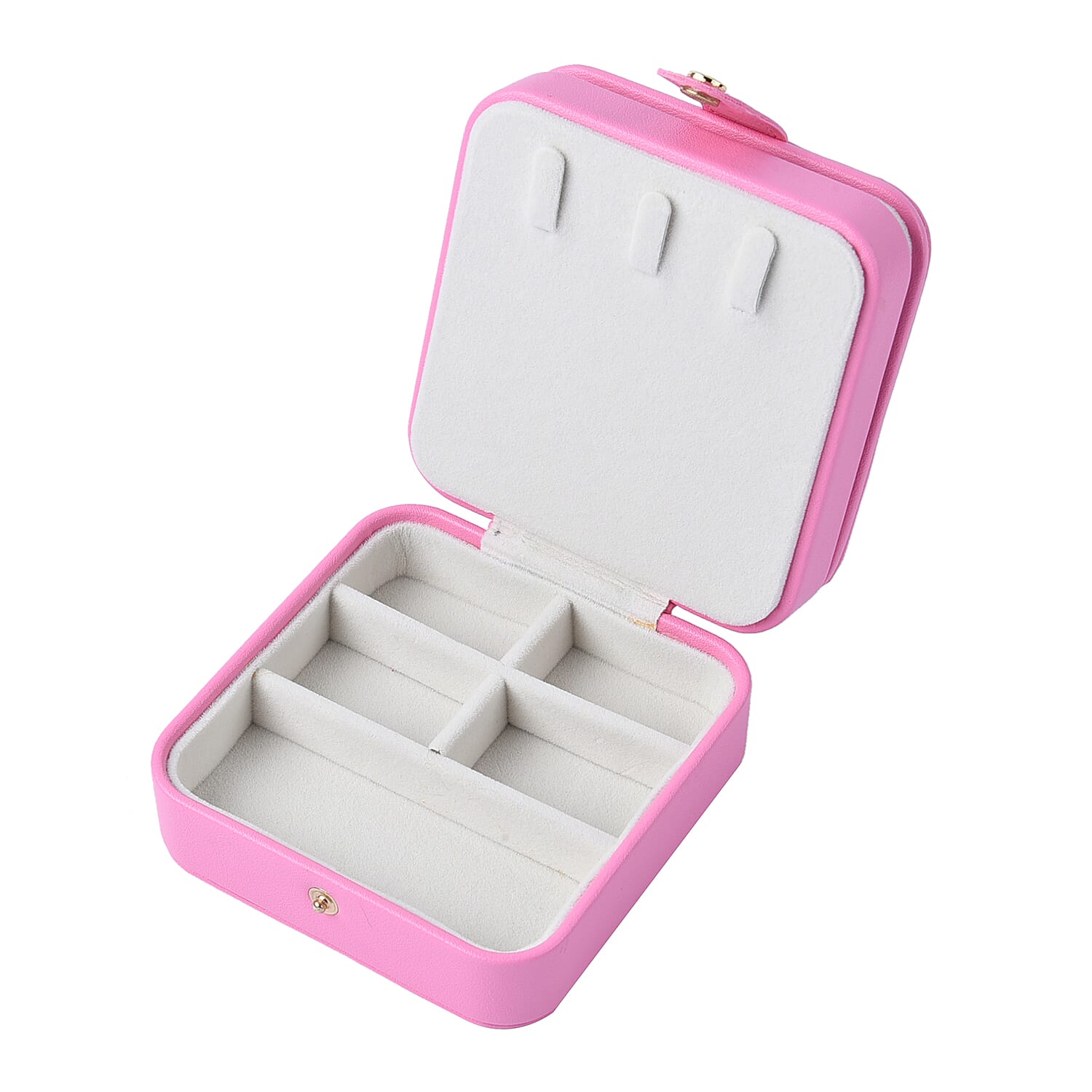 Rose Red Faux Leather 2 Layer Small Jewelry Box with Velvet Anti Scratch Interior & Button Closure