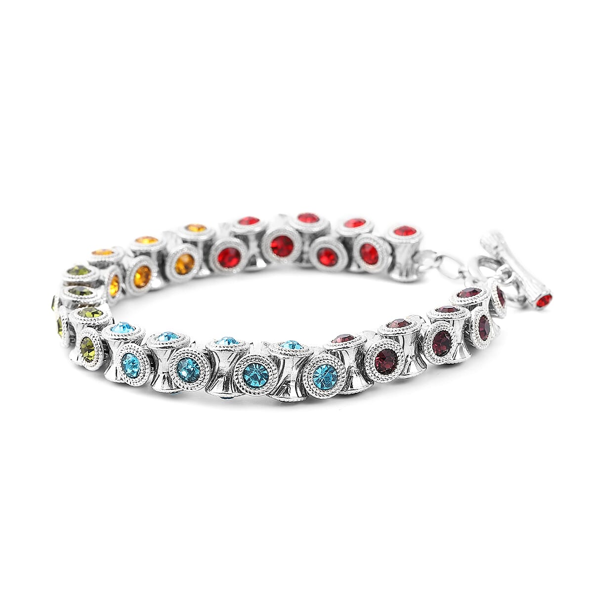 Multi Color Austrian Crystal Bracelet in Silvertone (6.75 In) image number 2