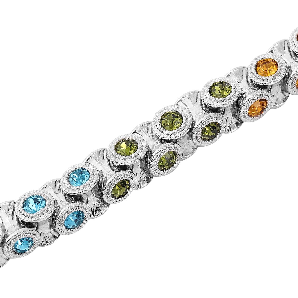 Multi Color Austrian Crystal Bracelet in Silvertone (6.75 In) image number 3
