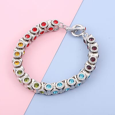 Multi Color Austrian Crystal Bracelet in Silvertone (7.50 In)