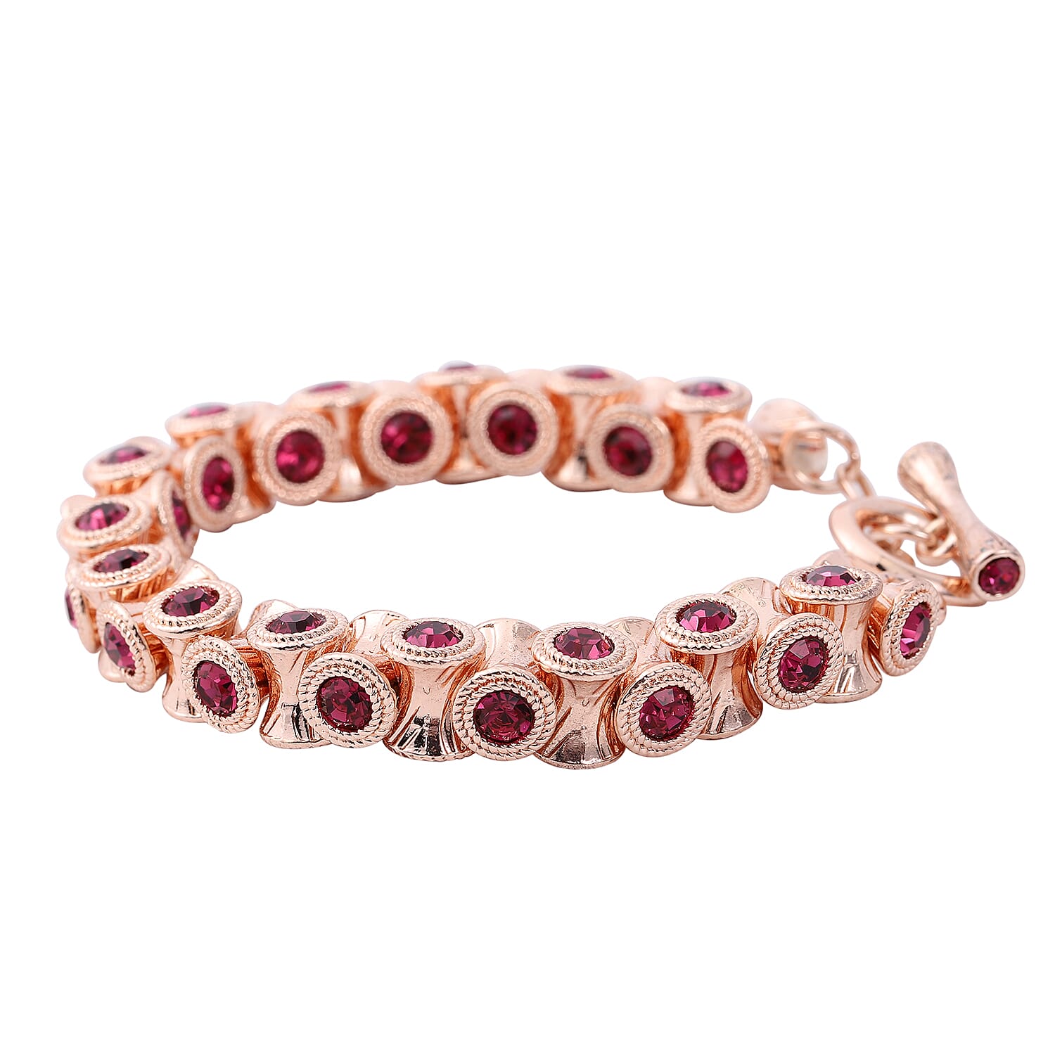 Fuchsia Color Austrian Crystal Bracelet in Rosetone (6.75 In)