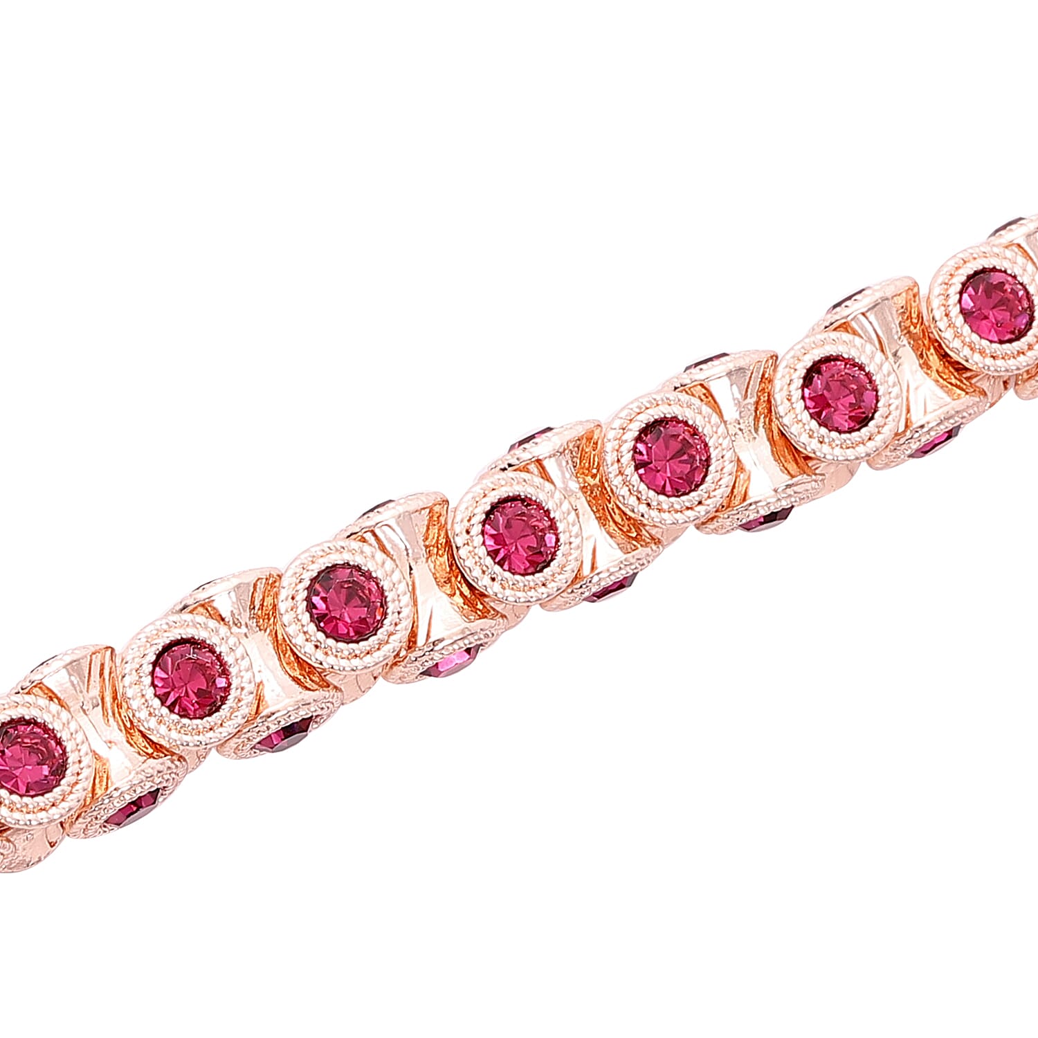 Fuchsia Color Austrian Crystal Bracelet in Rosetone (6.75 In)