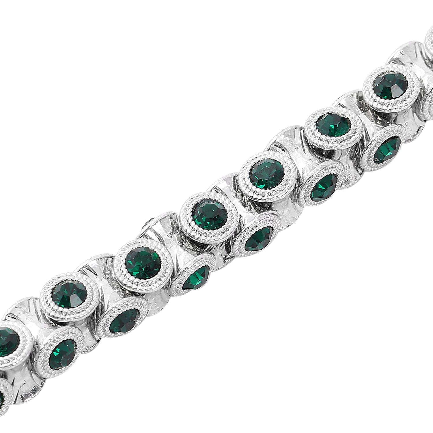 Green Austrian Crystal Bracelet in Silvertone (6.75 In)