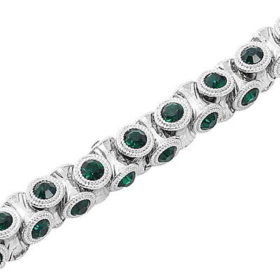 Green Austrian Crystal Bracelet in Silvertone (6.75 In)