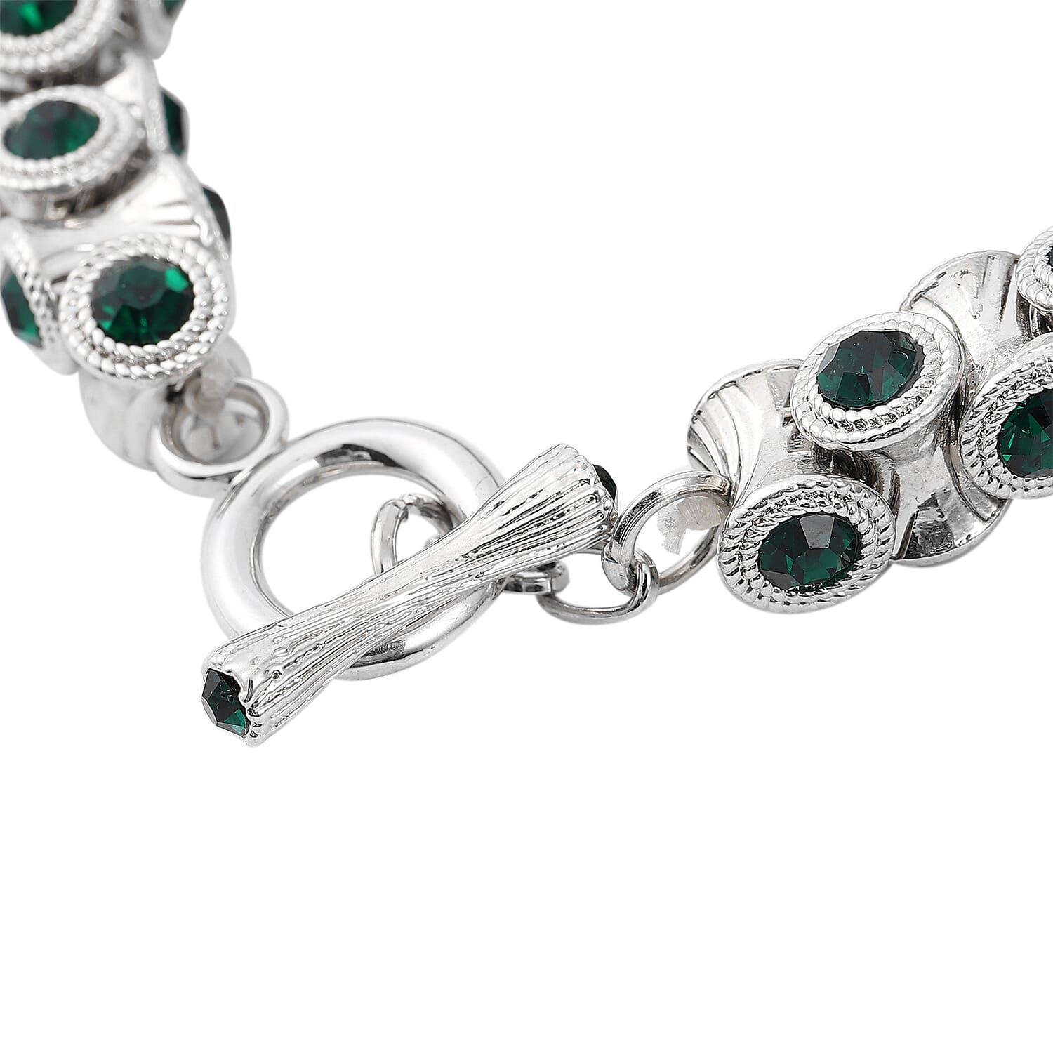 Green Austrian Crystal Bracelet in Silvertone (6.75 In)