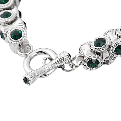 Green Austrian Crystal Bracelet in Silvertone (6.75 In)