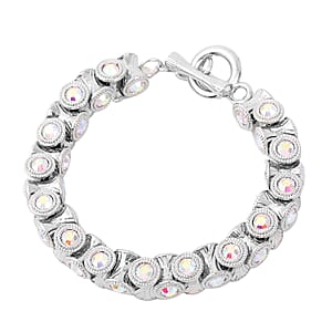 White Aurora Borealis Austrian Crystal Bracelet in Silvertone (7.50 In)