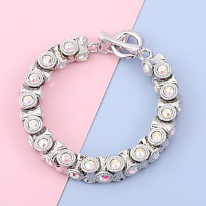 White Aurora Borealis Austrian Crystal Bracelet in Silvertone (7.50 In)