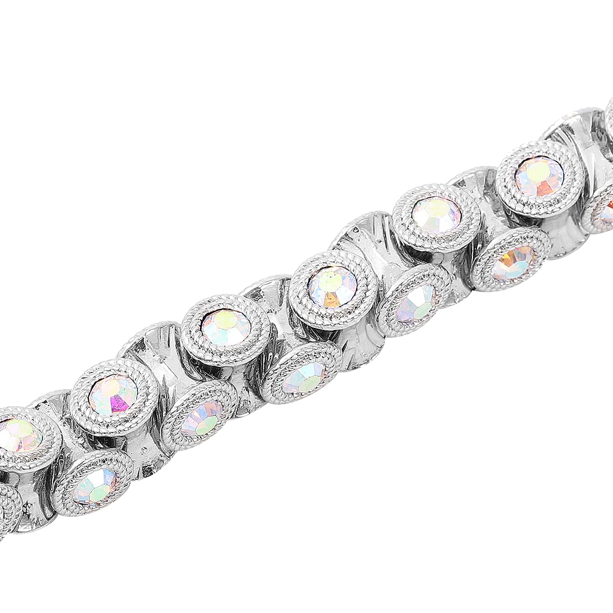White Aurora Borealis Austrian Crystal Bracelet in Silvertone (7.50 In) image number 2