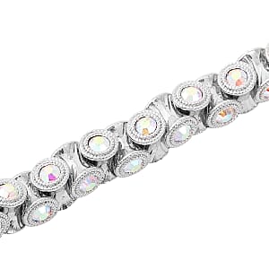 White Aurora Borealis Austrian Crystal Bracelet in Silvertone (7.50 In)