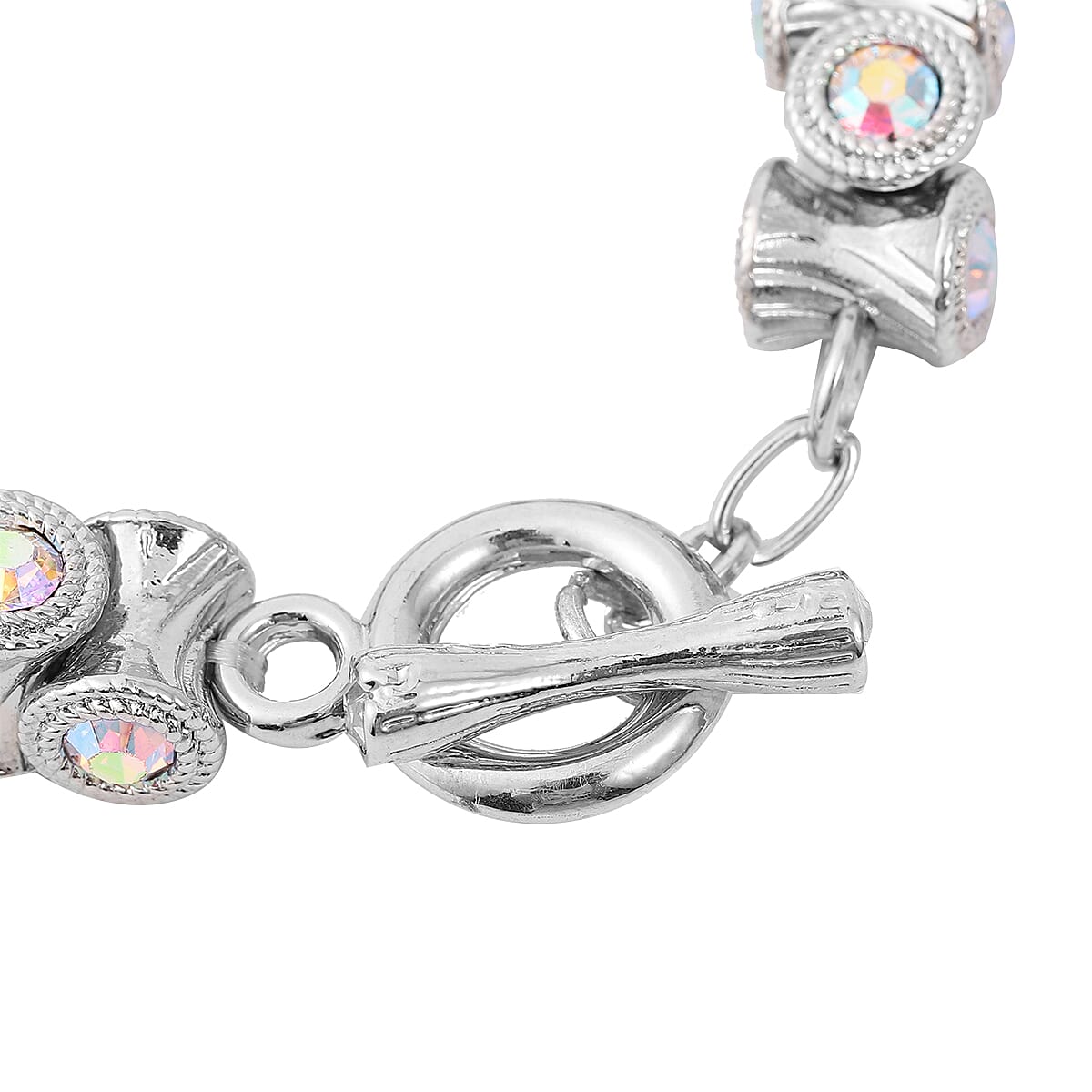 White Aurora Borealis Austrian Crystal Bracelet in Silvertone (7.50 In) image number 3