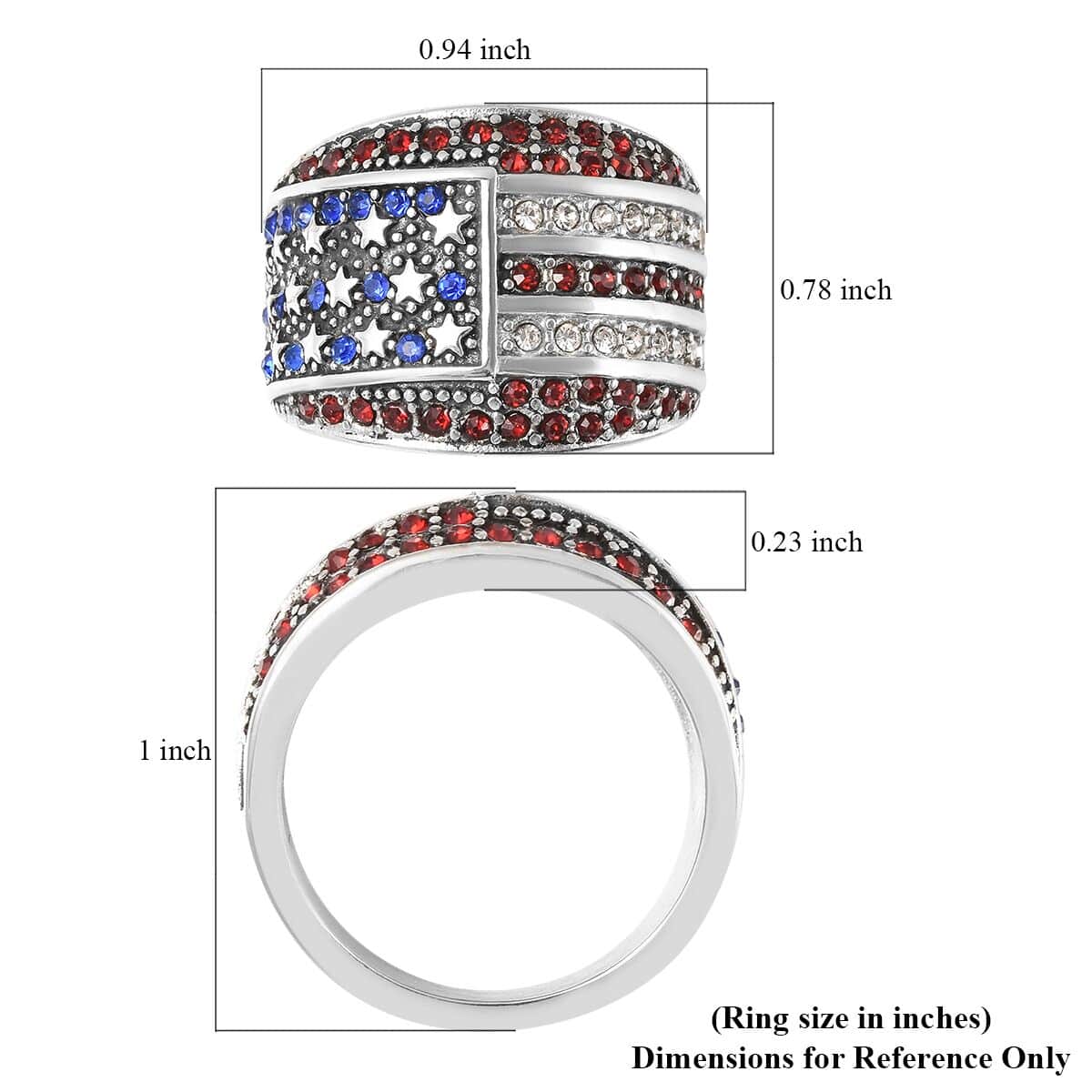 Multi Color Austrian Crystal American National Flag Pattern Ring in Stainless Steel (Size 6.0) , Tarnish-Free, Waterproof, Sweat Proof Jewelry image number 5