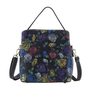 Black Rose Handprinted with Embossed Pattern Genuine Leather Tote Bag for Women | Purses | Satchel Purse | Shoulder Handbag | Designer Tote Handbag
