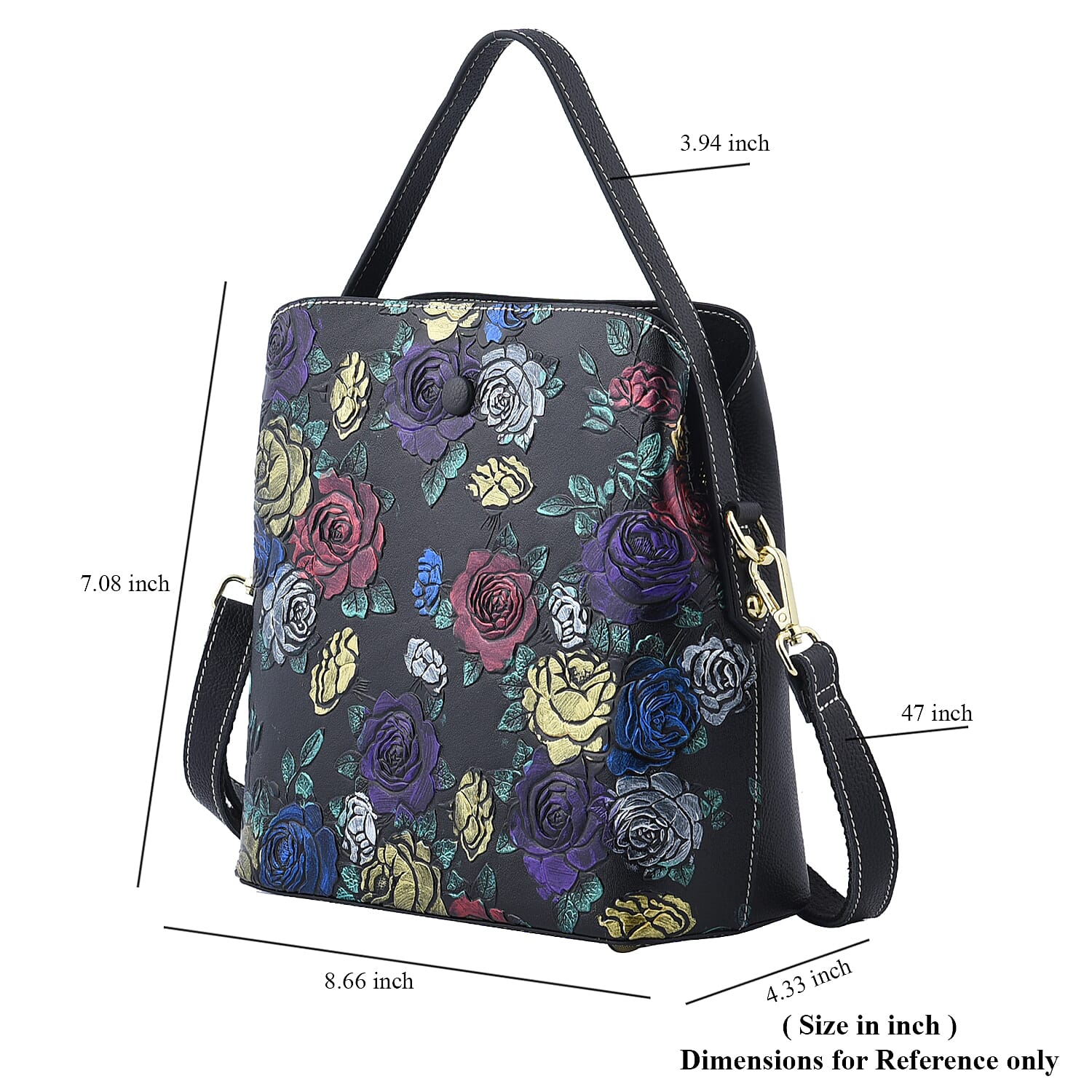 Black Rose Handprinted with Embossed Pattern Genuine Leather Tote Bag for Women | Purses | Satchel Purse | Shoulder Handbag | Designer Tote Handbag