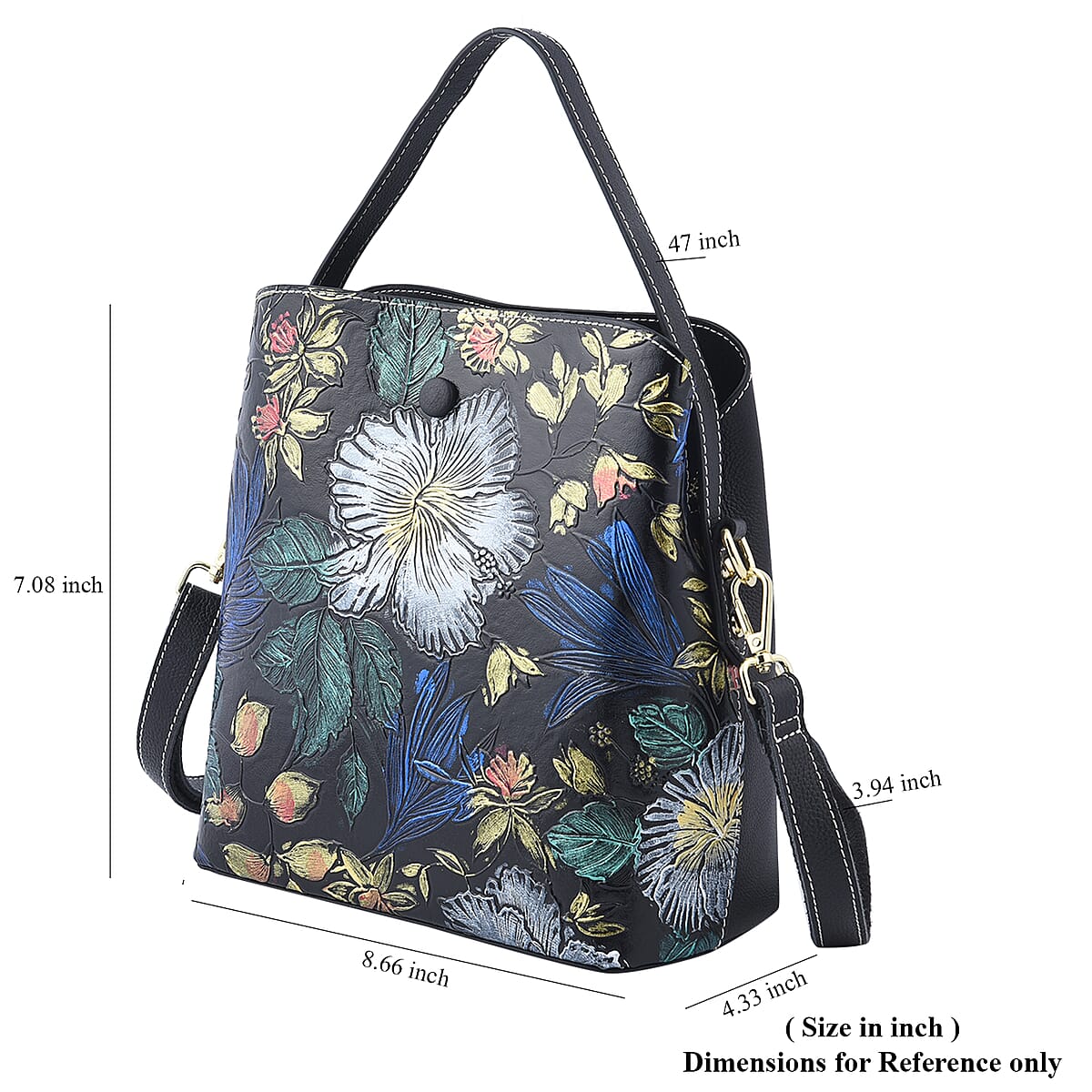 Black Flower Handprinted with Embossed Pattern Genuine Leather Tote Bag for Women , Purses , Satchel Purse , Shoulder Handbag , Designer Tote Handbag image number 6