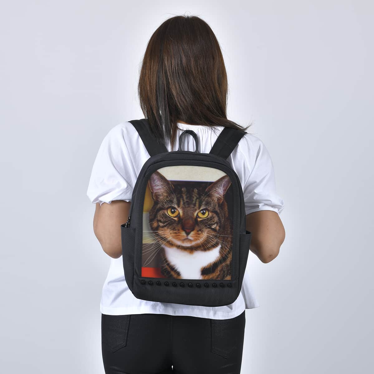 Black 5D PC Cat Pattern Backpack (10.75"x5.25"x14.5") image number 2