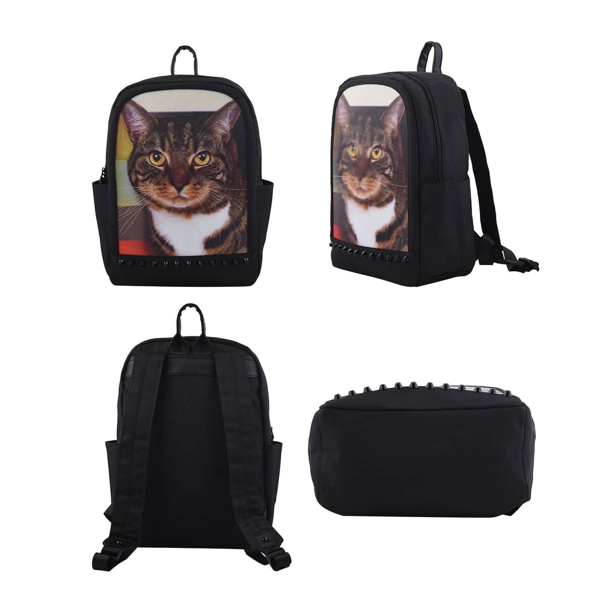 Black 5D PC Cat Pattern Backpack (10.75"x5.25"x14.5") image number 3