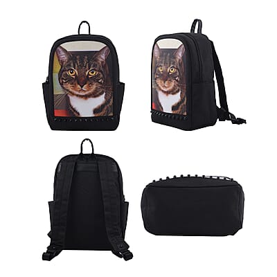 Black 3D PC Cat Pattern Backpack