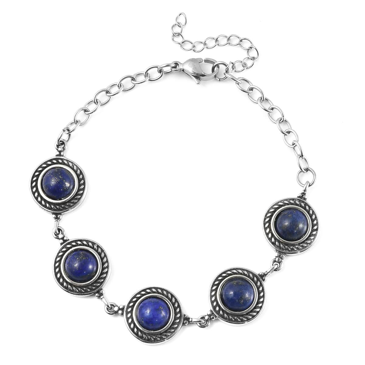 Lapis Lazuli Rose Texture Station Bracelet in Stainless Steel (7.50 In) 8.10 ctw image number 0