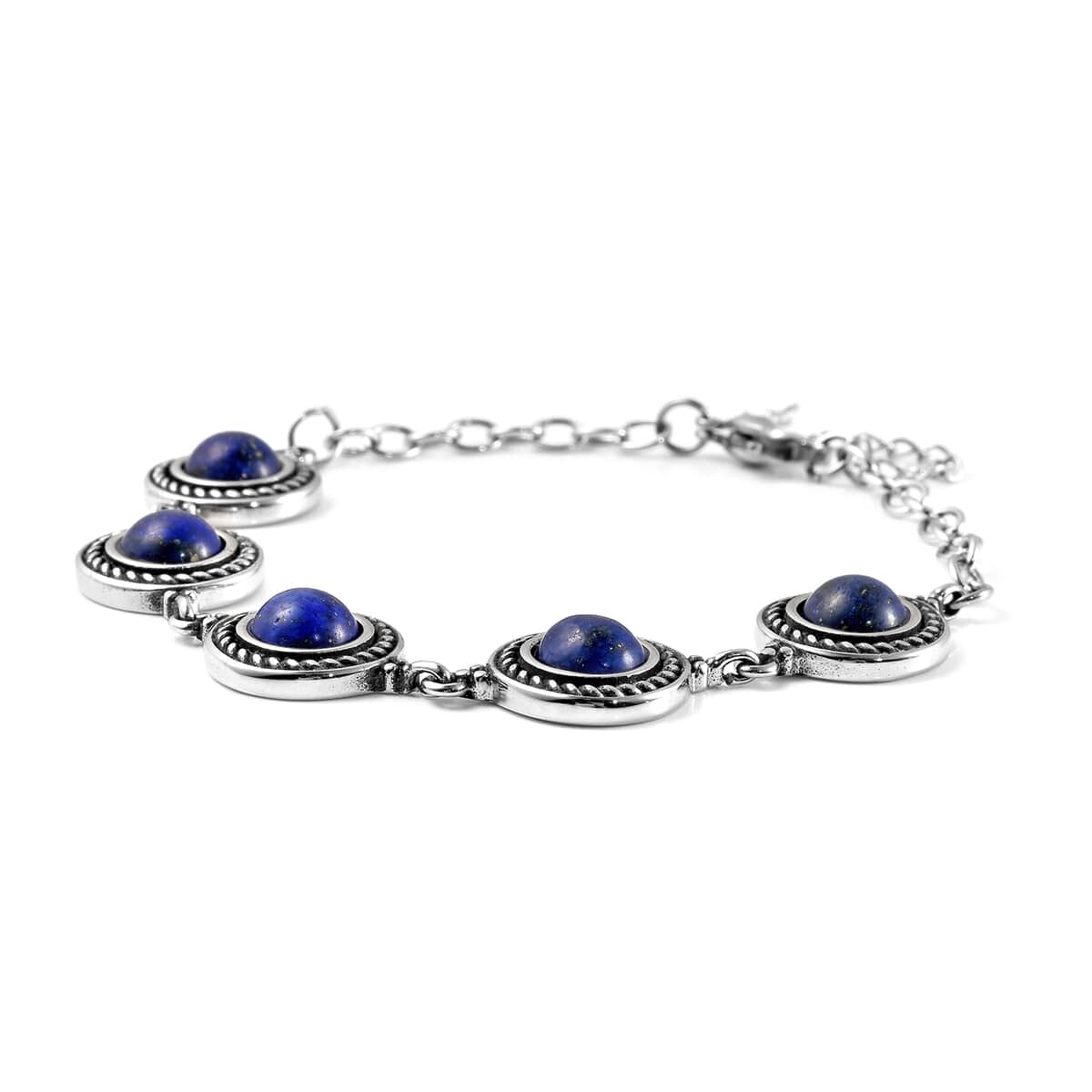 Lapis Lazuli Rose Texture Station Bracelet in Stainless Steel (7.50 In) 8.10 ctw image number 2