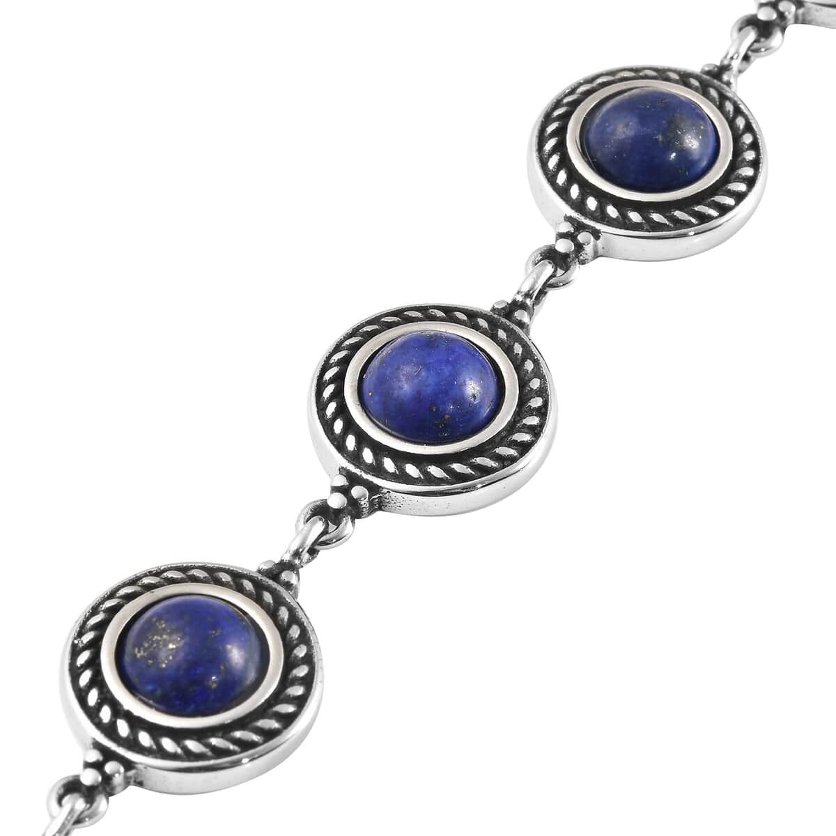 Lapis Lazuli Rose Texture Station Bracelet in Stainless Steel (7.50 In) 8.10 ctw image number 3