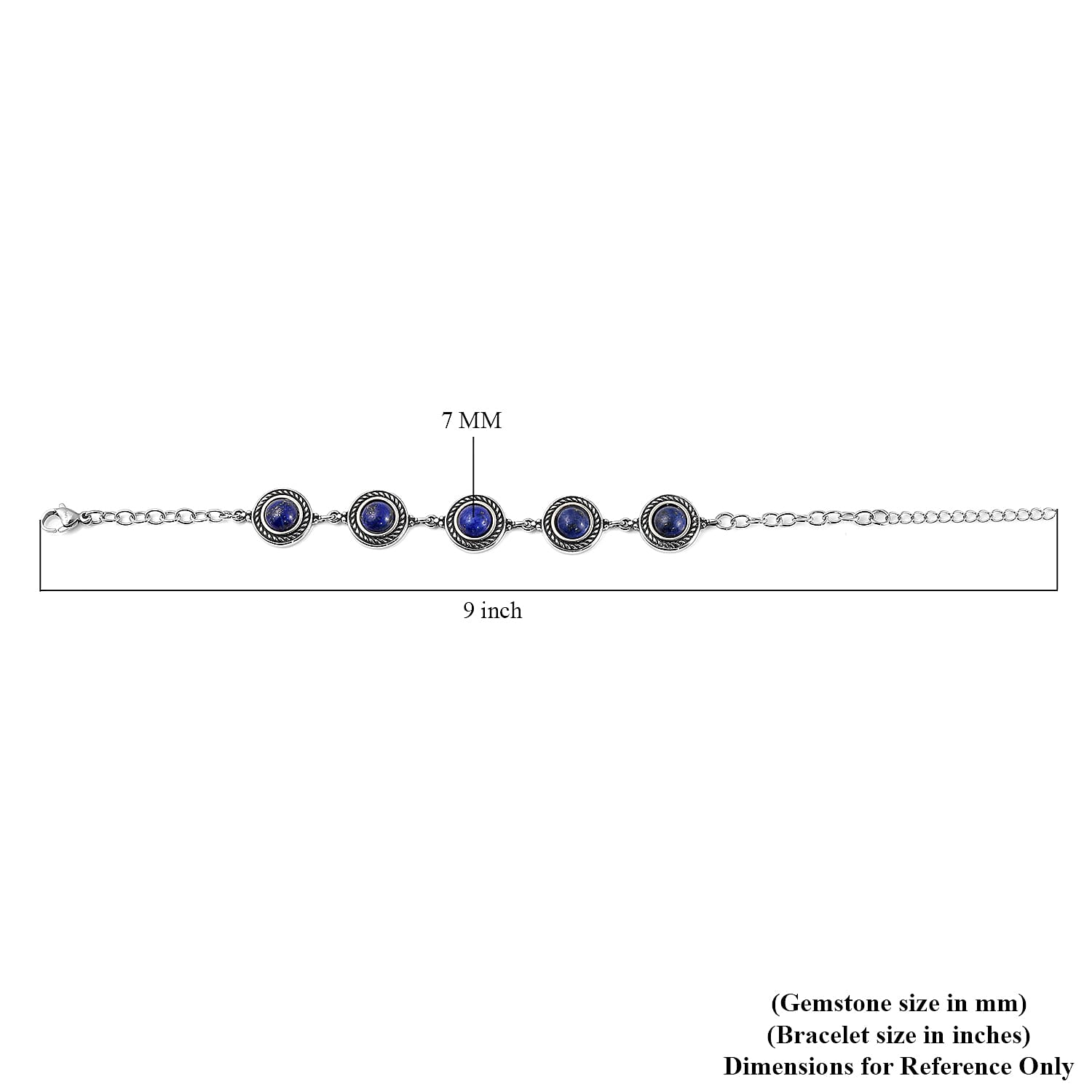 Lapis Lazuli Rose Texture Station Bracelet in Stainless Steel (7.50 In) 8.10 ctw