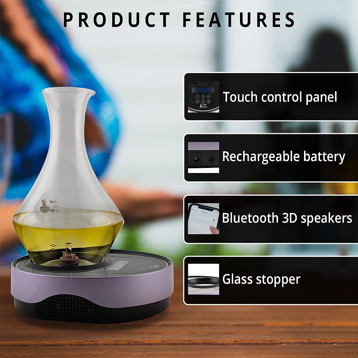 WAKE UP WINE Electronic Wine Decanter Set with 750ML Lead-Free Glass Decanter image number 2