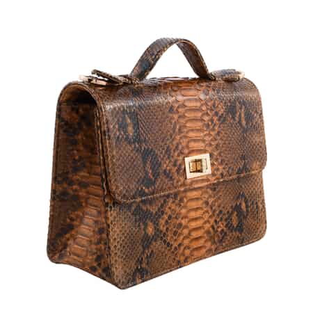 The Pelle Collection Handmade 100% Genuine Python Leather Brown Crossbody Bag image number 2