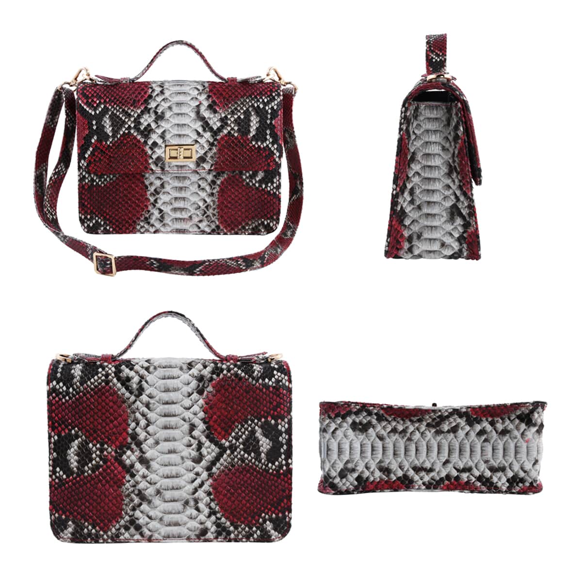 The Pelle Collection Handmade 100% Genuine Python Leather Red Crossbody Bag image number 1