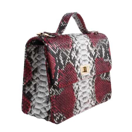 The Pelle Collection Handmade 100% Genuine Python Leather Red Crossbody Bag image number 3